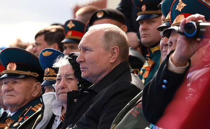 At the military parade to mark the 77th anniversary of Victory in the Great Patriotic War.