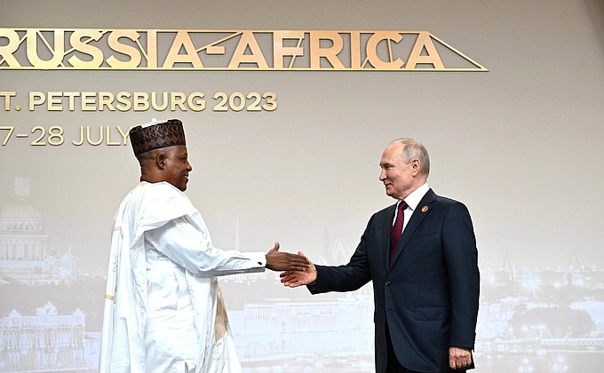 Before the Gala reception for participants in the second Russia–Africa Summit. With Vice President of the Federal Republic of Nigeria Kashim Shettima.