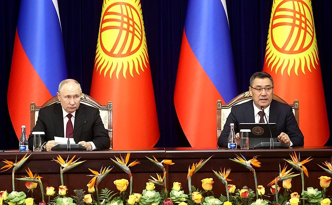 With President of Kyrgyzstan Sadyr Japarov during their joint statements to the media.