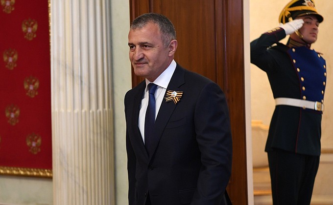 President of South Ossetia Anatoly Bibilov before the military parade to mark the 75th anniversary of Victory in the Great Patriotic War.