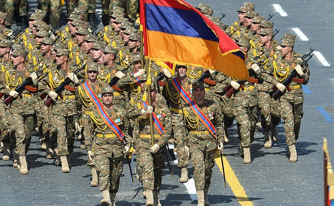 Armenia soldiers at the military parade to mark the 70th anniversary of Victory in the 1941–1945 Great Patriotic War.