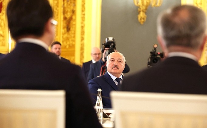 President of Belarus Alexander Lukashenko at the meeting of the Supreme Eurasian Economic Council in narrow format.