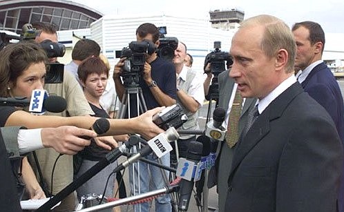 President Vladimir Putin meeting with journalists at the Borispol Airport of Kiev.