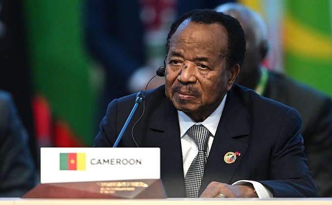 President of Cameroon Paul Biya at the plenary session of the Russia–Africa Summit.