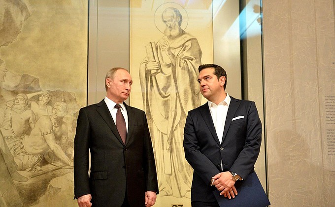 Jointly with Prime Minister of Greece Alexis Tsipras, Vladimir Putin 
attended the opening of the exhibition of the Ascension icon by Andrei Rublev.