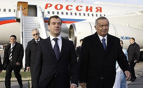Прибытие в Самарканд. С Президентом Узбекистана Исламом Каримовым.
