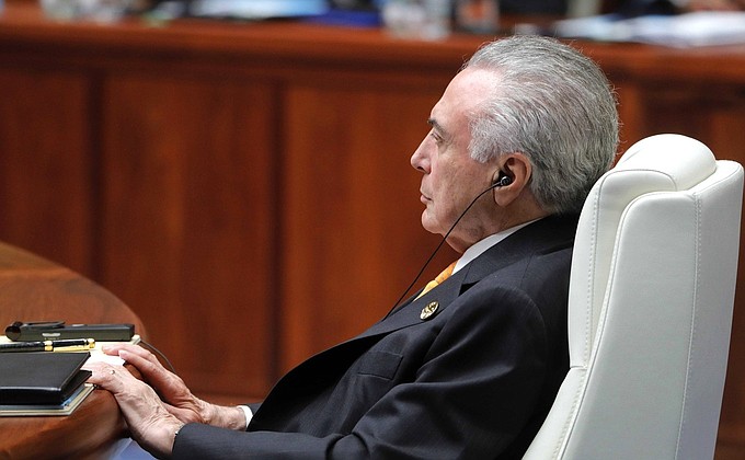 President of the Federative Republic of Brazil Michel Temer at the BRICS Leaders' meeting in the expanded format.