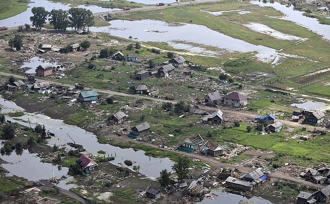 Территории, пострадавшие от паводка в конце июня 2019 года.