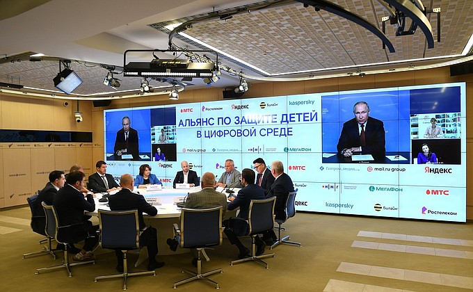 Vladimir Putin attended, via videoconference, a ceremony for signing of Voluntary Commitments by the founding companies of the Russian Alliance for the Protection of Children in the Digital Environment.