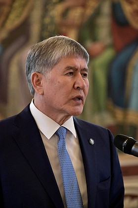President of Kyrgyzstan Almazbek Atambayev at a state dinner hosted by the President of Russia.