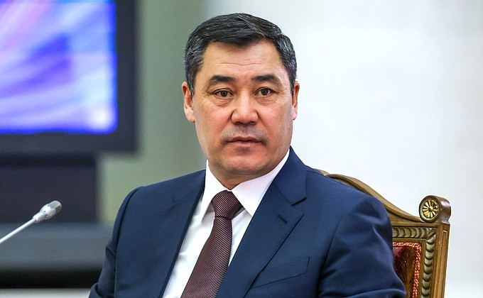 President of the Kyrgyz Republic Sadyr Japarov during the informal meeting of the CIS heads of state.