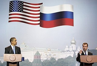 На российско-американском бизнес-форуме. С Президентом США Бараком Обамой.