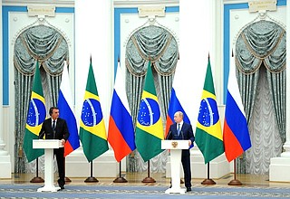 With President of Brazil Jair Bolsonaro during press statements following Russian-Brazilian talks.