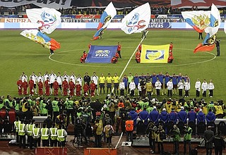 Отборочный матч чемпионата мира по футболу 2010 года между Россией и Германией.