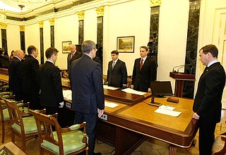 Before the start of a special meeting following the terrorist attacks in the Moscow metro. The meeting’s participants observed a minute of silence in memory of the victims.