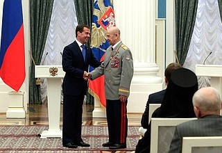 Presenting state decorations. Marshall of the Soviet Union Sergei Sokolov was awarded the Order of Alexander Nevsky.