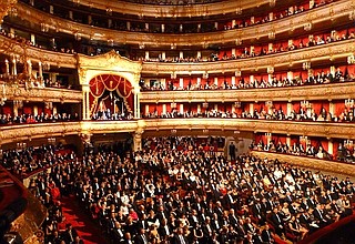 Main hall of the Bolshoi Theatre before the gala concert marking the theatre’s reopening.