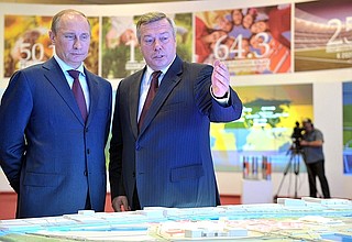 Vladimir Putin learned about Rostov Region’s development. With Governor of Rostov Region Vasily Golubev.