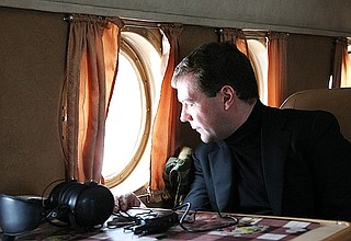 На борту вертолёта во время перелёта из Назрани в Магас.
