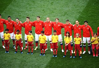The Russian national team before the opening match of the 2018 FIFA World Cup.