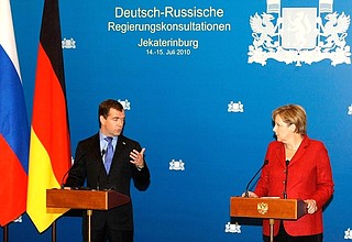 Пресс-конференция по итогам российско-германских переговоров.