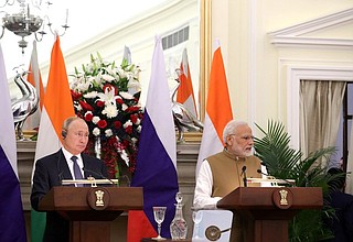 Заявления для прессы по итогам российско-индийских переговоров. С Премьер-министром Индии Нарендрой Моди.
