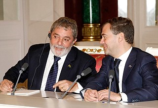 Совместная пресс-конференция. С Президентом Бразилии Луисом Инасиу Лулой да Силвой.