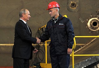 At a laying-down ceremony for Knyaz Vladimir nuclear-powered submarine at Sevmash shipyard.