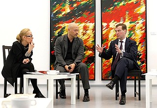 Meeting with culture professionals. With Multimedia Art Museum Director Olga Sviblova and actor, director and TV presenter Fyodor Bondarchuk.