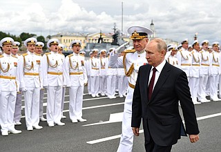 With Commander-in-Chief of the Russian Navy Nikolai Yevmenov during the Main Naval Parade.
