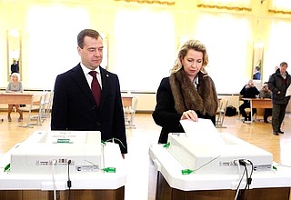 Dmitry and Svetlana Medvedev voted in the Russian presidential election.