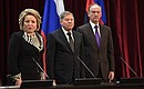 At the expanded meeting of the Interior Ministry Board. From left: Federation Council Speaker Valentina Matviyenko, Supreme Court President Vyacheslav Lebedev, Security Council Secretary Nikolai Patrushev.