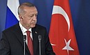 Президент Турции Реджеп Тайип Эрдоган во время пресс-конференции по итогам российско-турецких переговоров.