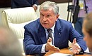 At a meeting on developing shipbuilding. Rosneft CEO Igor Sechin.