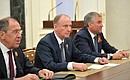 From left to right: Foreign Minister Sergei Lavrov, Security Council Secretary Nikolai Patrushev and State Duma Speaker Vyacheslav Volodin before a meeting with permanent members of the Security Council.