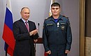 The ceremony to present state decorations of the Russian Federation. The Medal for Life Saving is awarded to Andrei Savvateyev, senior firefighter instructor at the Russian Emergencies Ministry’s Main Directorate in the Trans-Baikal Territory.