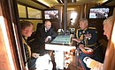 Prior to making the rounds of the parade line of Russia’s military ships at the Kronstadt Yard: Commander of the Western Military District’s Forces, Aleksandr Zhuravlev, Russian Minister of Defence, Sergei Shoigu and Commander-in-Chief of the Russian Navy, Nikolai Evmenov.