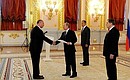 Presentation by foreign ambassadors of their letters of credence. Ambassador of Bosnia and Herzegovina Mustafa Mujezinovic presents his letter of credence to the President.