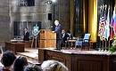 President Putin addressing professors and students at Columbia University.