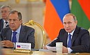 С Министром иностранных дел Российской Федерации Сергеем Лавровым на заседании Совета коллективной безопасности ОДКБ в расширенном составе.