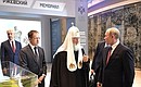 Vladimir Putin toured the exhibition Memory of Generations: The Great Patriotic War in Pictorial Arts, which opened at the Manezh Central Exhibition Hall as part of the Church and Public Exhibition and Forum Orthodox Russia – For National Unity Day. With Patriarch Kirill of Moscow and All Russia, Minister of Culture Vladimir Medinsky and Mayor of Moscow Sergei Sobyanin.