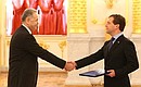 Ambassador of the Republic of Turkey Aydin Adnan Sezgin presents his letter of credence.