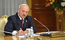 President of Belarus Alexander Lukashenko at the Supreme Eurasian Economic Council meeting in narrow format.