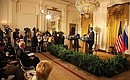 С Президентом США Бараком Обамой на совместной пресс-конференции.