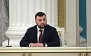 Head of the Donetsk People’s Republic Denis Pushilin during the signing of documents on the recognition of the Donetsk and Lugansk people’s republics.