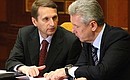 Chief of Staff of the Presidential Executive Office Sergei Naryshkin (left) and Deputy Prime Minister and Government Chief of Staff Sergei Sobyanin at a meeting on optimising the number of federal civil servants.