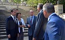 Visiting the Mithridates Staircase. With Prime Minister Dmitry Medvedev, and General Director of the Eastern Crimea Historical and Cultural Museum and Park Tatyana Umrikhina.