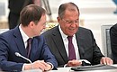 Minister of Culture Vladimir Medinsky (left) and Minister of Foreign Affairs Sergei Lavrov before the meeting with the new Government.