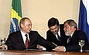 Presidents of Russia and Brazil after signing bilateral documents.