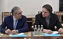 General Director of the National State Television and Radio Broadcasting Company (VGTRK) Oleg Dobrodeyev, left, and Channel One General Director Konstantin Ernst before the meeting on preparations for Direct Line with Vladimir Putin.
